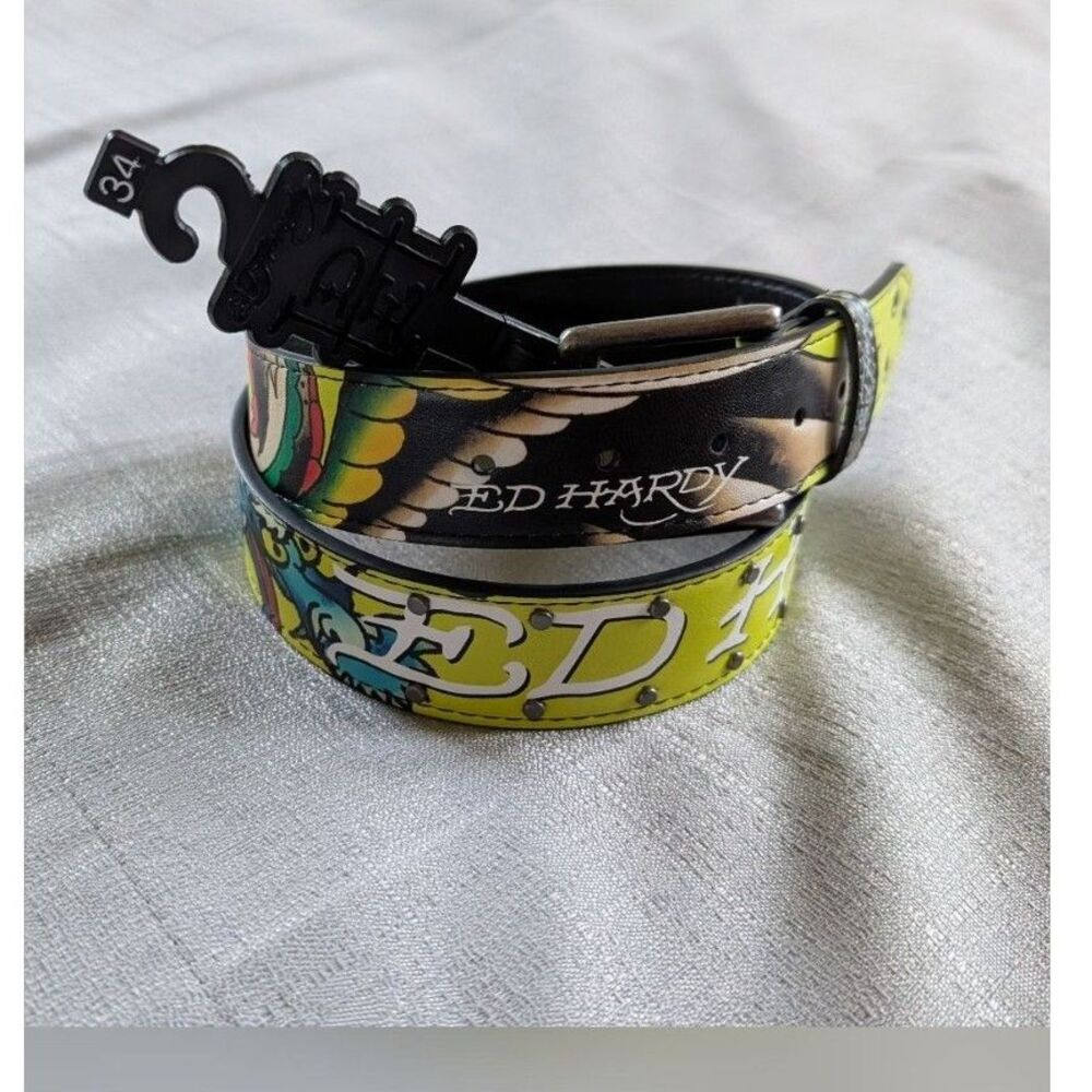 Ed Hardy Dragon Tattoo Neon Print Belt Men's Size 34 NEW!